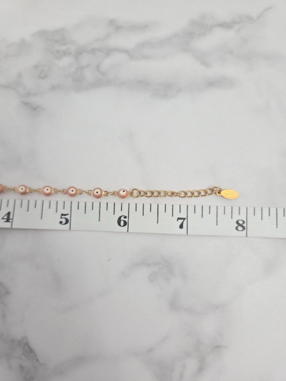 Gold Plated Evil Eye Enamel Chain Link Bracelet Pink Peach - Picture 11 of 11